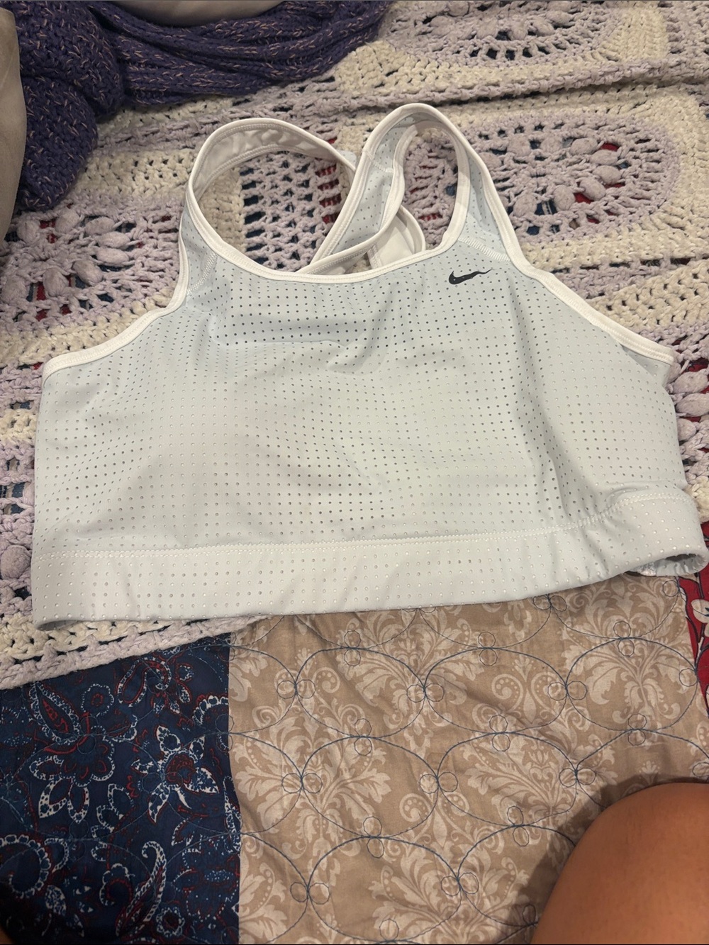 Nike White Perforated Racerback Sports Bra